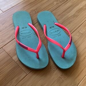Havana as pink turquoise slim flip flop size 37 - 38 US 7. - 7.5